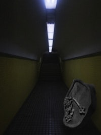 an image of a man in a tunnel with a skull and crossbones