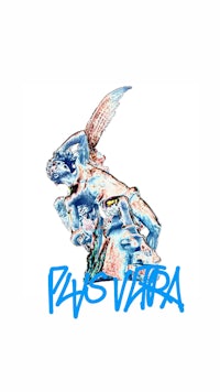 a blue and white image of a fish with the word pavitra written on it